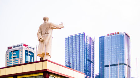 CHENGDU, CHINA - May 16, 2015 - View on Statue of Chairman Mao Zedong on Tianfu Square, Chengdu, Sichuan Province, Chinaのeditorial素材