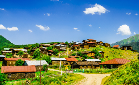 View of the remote Tusheti village of Shenako, Georgiaの写真素材