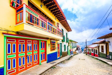 Jerico, Colombia, Antioquia, streets of the colonial city, Colombiaの写真素材