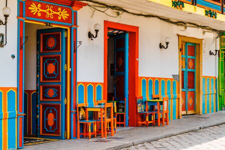 Colonial buildings in the street of Jardin, Colombiaの写真素材