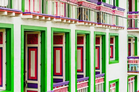 Colourful colonial style wooden building in Filandia Colombia