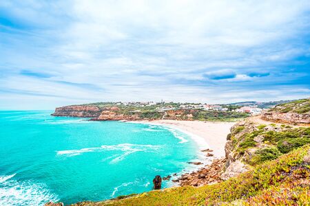 Sao Lourenco beach in Ericeira which is part of the world surf reserve in Ericeira Portugalの写真素材
