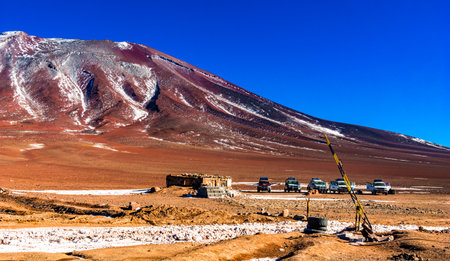 View on Boarder crossing between Chile and Bolivia in the Altiplano landscapeの写真素材