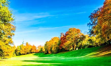 English Garden in Autumn, Munich, Germanyの写真素材