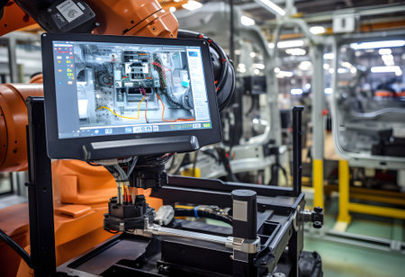 Futuristic Efficient smart Automation robot revolution production replace human AI-power learning tech dynamic Intelligent robot manufacturing industry technology concept generator AI illustration.の素材