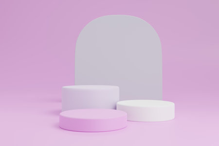 Abstract geometry cylinder shape, podium or pedestal color podium, pastel background, mockup product cosmetic show, marketing present stage, product display presentation, geometric platform, 3d renderの写真素材
