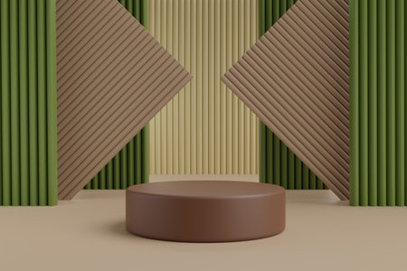 Abstract geometry cylinder shape, podium or pedestal pastel color podium, sophisticated pattern background, mockup product cosmetic show, marketing present stage, product display present 3d render.の写真素材