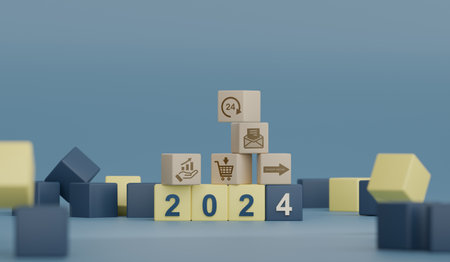 Minimal 3d multicolor cube block on blue background concept online business growth Delivery of goods...