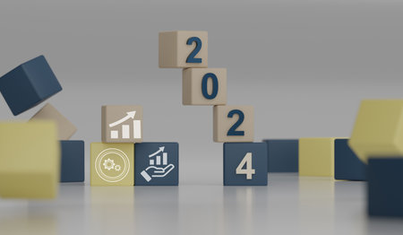 Minimal 3d multicolor cube block on blue background concept online business growth Delivery of goods...