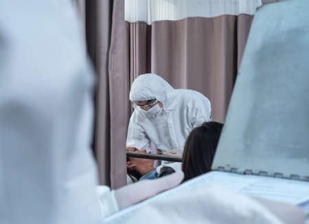 Hospital clinic laboratory or state quarantine doctor scientist ppe white isolated uniform treatment...