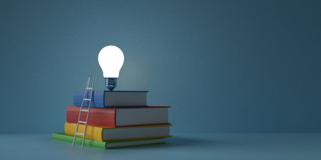Book ladder lamp lightbulb light symbol idea education business concept innovation inspiration...