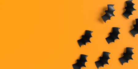 Bat black color animal wild orange yellow background wallpaper copy space empty symbol decoration ornament happy halloween 31 thirty one october night spooky fear spider scary evil horror pumpkinの写真素材