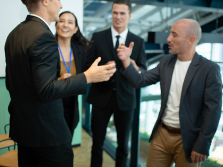 Blur emotion background.businessman businesswoman female male person group teamwork job occupation talking speak corporate partner colleague discussion brainstorm idea executive maの写真素材