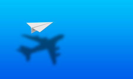 Plane paper airport aircraft white  wing fly black shadow color copy space symbol airplane strategy business target goal leadership success forward beginning opportunity guidance iの写真素材