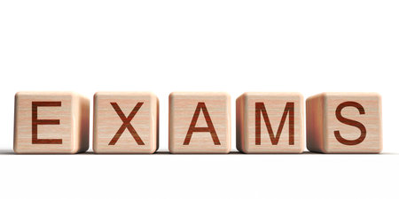 Cube block wooden exam font text calligraphy symbol sign examination school university business study learning education business  information knowledge doctor illness medical hospの写真素材