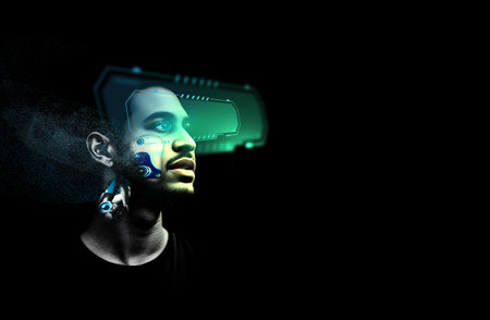 male female person robot ai  human artificial intelligence futuristic digital technology science robot ai business copy space machine innovation datum brain cyberspace automation sの写真素材