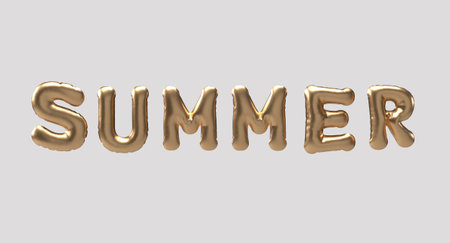 Summer text font calligraphy lettering golden yellow color symbol decoration summer season time sun beach tourism travel vacation holiday word nature concept template happy elementの写真素材