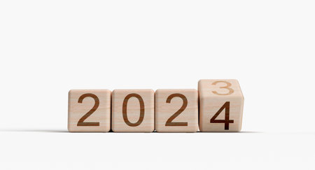2023 2024 change number text cube wooden block happy new year time event date plan future strategy budget vat countdown start calendar beginning trend success finance business visiの写真素材