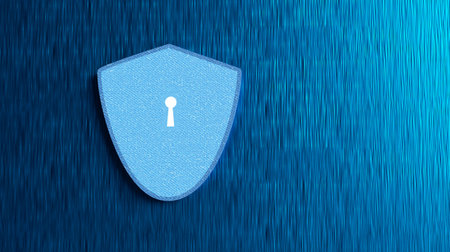 Blue shield with keyhole on a blue background. Security concept.の写真素材