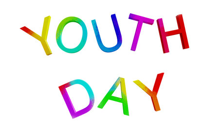 youth day colorful international rainbow text calligraphy decoration ornament friendship teenage beautiful love together freedom education happy holiday message boy girl person worの写真素材