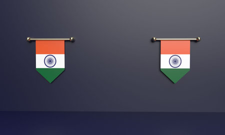 India and India flags vertical pennant hanging on the wall. Vector illustrationの写真素材