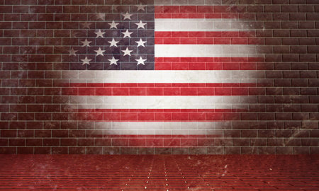 USA flag painted on brick wall, grunge background. 3d renderの写真素材