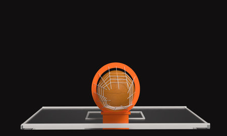 3d rendering of a basketball on a smartphone isolated in black backgroundの写真素材