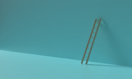 Ladder on blue background. Minimalistic concept. 3D rendering.の写真素材