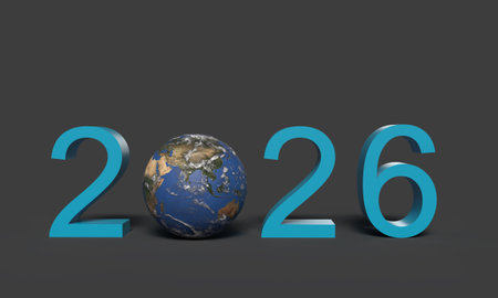 2026 2025 blue color text font number earth world global happy new year 2026 2025 save earth world environment recycling pollution business planet nature protection happy new year 2026 recycling 2026の写真素材