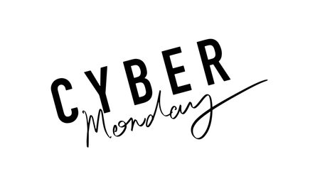 Cyber monday text font calligraphy hand written lettering script black color object icon Cyber monday sale retail marketing business shopping Cyber monday price event online november december monthのイラスト素材