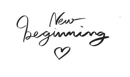 New beginning love heart shape black color object font text calligraphy hand written lettering script New beginning love heart business success growth idea innovation opportunity strategy New beginのイラスト素材