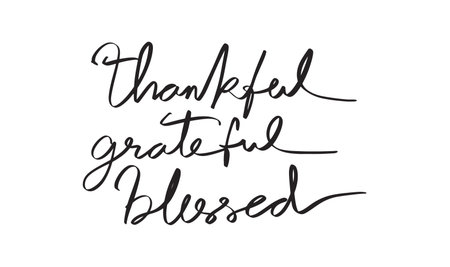 Thankful grateful blessed text font calligraphy hand written lettering script black color object Thankful grateful blessed happy thanksgiving day autumn season gratitude Thankful grateful blessed giftのイラスト素材