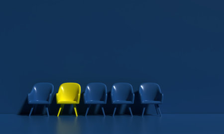 Hr chair yellow orange color blue color copy space background wallpaper hr human recruitment work job career occupation business interview hiring different vacancy opportunity hr chairの写真素材