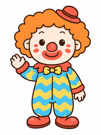Illustration of a cheerful and cute cartoon clown character, full of color.のイラスト素材
