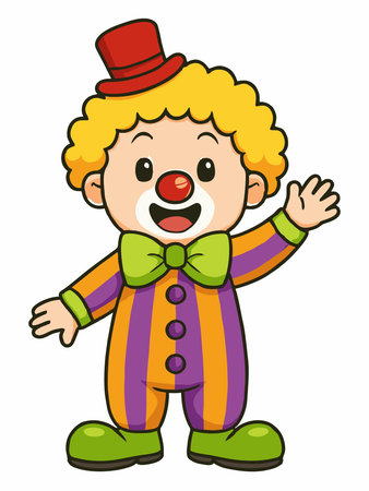 Illustration of a cheerful and cute cartoon clown character, full of color.のイラスト素材