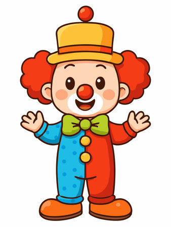 Illustration of a cheerful and cute cartoon clown character, full of color.のイラスト素材