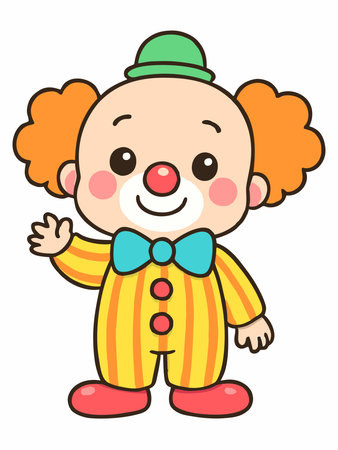 Illustration of a cheerful and cute cartoon clown character, full of color.のイラスト素材