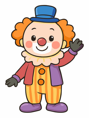Illustration of a cheerful and cute cartoon clown character, full of color.のイラスト素材
