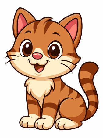 Cartoon illustration of a bright orange cat with bright green eyes, sitting and smiling.のイラスト素材