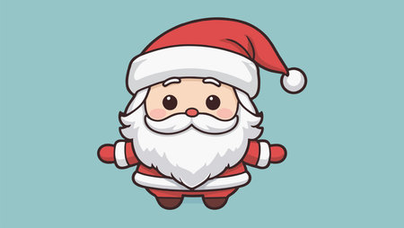 An adorable cartoon illustration of Santa Claus with a warm smile, and his classic red costume, complete with beard and white hat.のイラスト素材