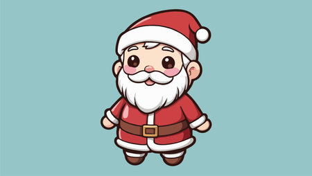 An adorable cartoon illustration of Santa Claus with a warm smile, and his classic red costume, complete with beard and white hat.のイラスト素材