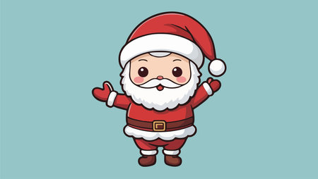 An adorable cartoon illustration of Santa Claus with a warm smile, and his classic red costume, complete with beard and white hat.のイラスト素材