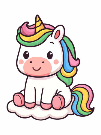 Cute kawaii rainbow unicorn illustrationのイラスト素材