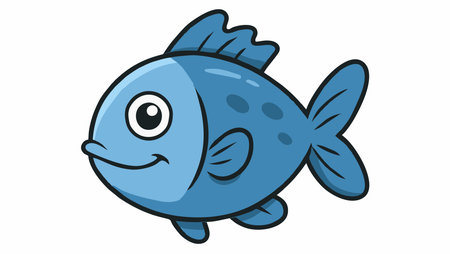 A cheerful cartoon style illustration of a fish with a cheerful smile and expressive eyes.のイラスト素材