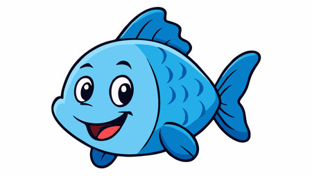 A cheerful cartoon style illustration of a fish with a cheerful smile and expressive eyes.のイラスト素材