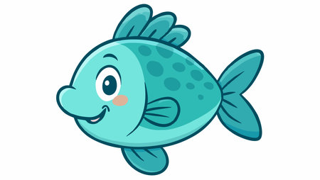 A cheerful cartoon style illustration of a fish with a cheerful smile and expressive eyes.のイラスト素材