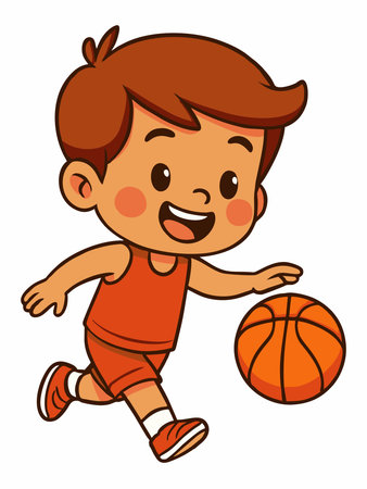 Cheerful cartoon illustration of a boy playing basketball.のイラスト素材