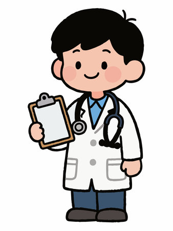 Cute cartoon male doctor illustration, vectorのイラスト素材
