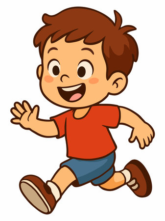 Cheerful cartoon illustration of a boy runningのイラスト素材