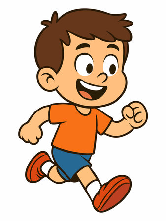 Cheerful cartoon illustration of a boy runningのイラスト素材